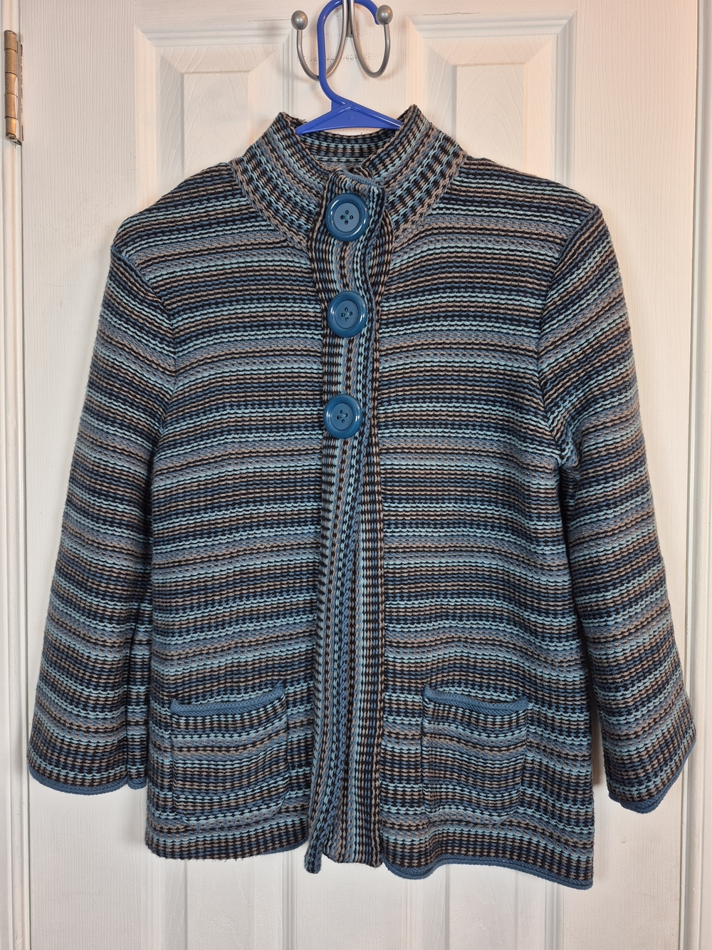 Croft & Barrow Chunky Knit Button Up Cardigan Jacket Blue Stripe Small